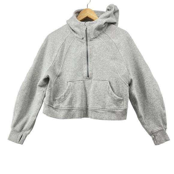 Lululemon Scuba Oversized Half Zip Hoodie Light Grey Cropped Thumbholes Sz XS/S - Picture 3 of 9